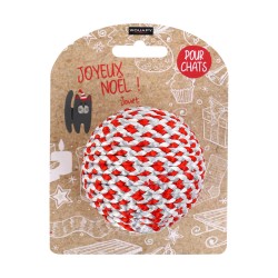 JOUET CHAT PELOTE RUBAN ROUGE NOEL