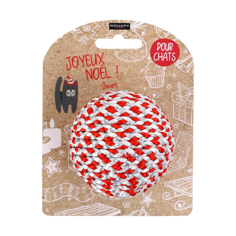 JOUET CHAT PELOTE RUBAN ROUGE NOEL