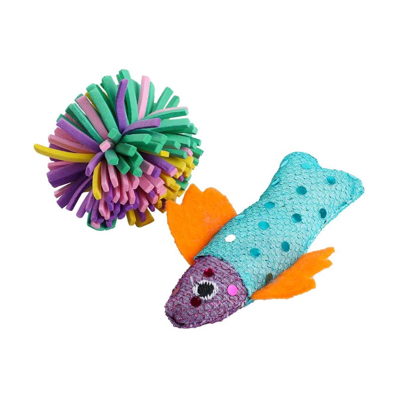 JOUET CHAT POISSON + BALLE