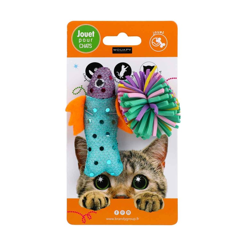 JOUET CHAT POISSON + BALLE